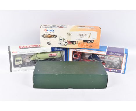 FOUR BOXED CORGI CLASSICS MODERN LORRY/TRUCK MODELS, all 1/50 scale limited edition models, Premium Edition Scammell Highwaym