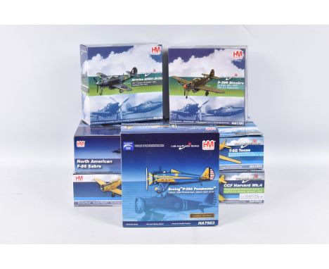 SEVEN BOXED HOBBY MASTER AIR POWER SERIES DIECAST MODEL AIRCRAFTS, to include a 1:72 scale Aircobra AH601 (P-39), numbered HA