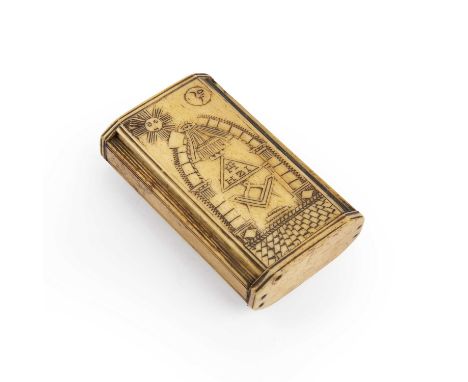 A Late 18th early 19th century Masonic bone snuff box of rectangular form with masonic symbols. 5.5cm x 8.5cm