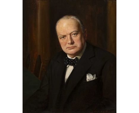 John Archibald Alexander Berrie (1887-1962) A portrait of Sir Winston Churchill, oil on canvas 76cm x 63.5cm     There is a s