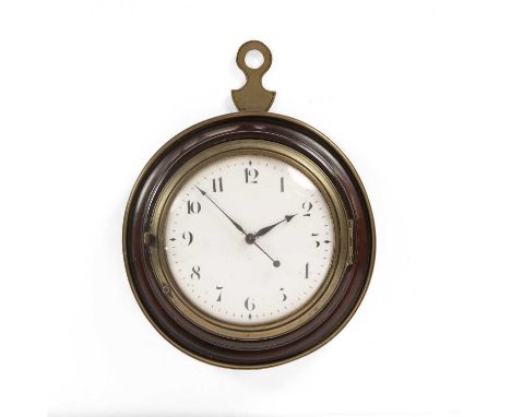 A George III sedan chair timepiece with Arabic white enamel convex dial, the movement signed J Richards, London. The brass bo