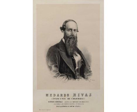 A group of six 19th century portrait prints of South American Politicians vis. Benito Juarez (Mexico), Medaro Rivas (Colombia