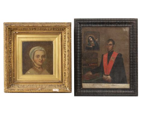 A 19th century portrait of El Di Jose Barrera oil on canvas 26cm x 20cm together with a head and shoulder portrait of a girl 