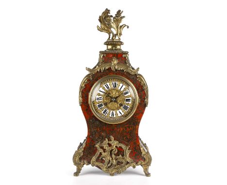 A large late 19th century French Boulle work mantle clock with gilt mounts and an enamelled dial 30cm wide 17cm deep 62cm hig