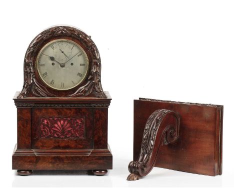 A 19th century mahogany bracket clock, the silvered Roman dial with subsidiary seconds dial, the twin fusee movement with sho