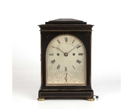 A 19th century ebonised mantle clock, the silvered Roman dial signed John Moore &amp; Sons, Clerkenwell, London 11162, strike
