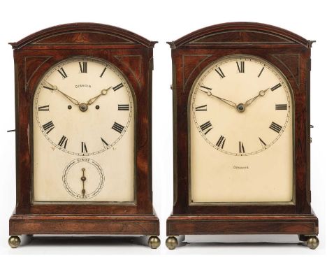 A 19th century rosewood double sided table clock, the arched painted Roman dial signed Desbois with strike/silent dial below,