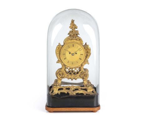 A 19th century ormolu table or mantle clock, the engine turned Roman dial signed John Peterkin, London. The twin fusee drum m