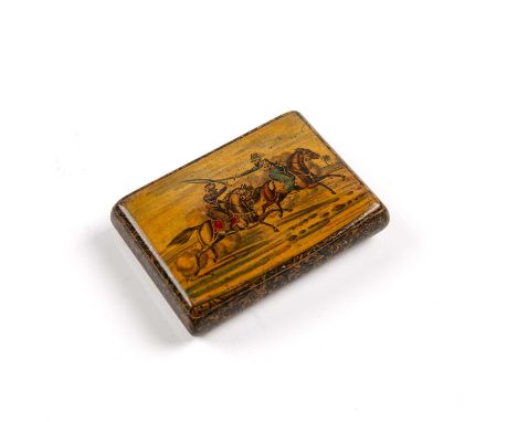 A Mauchline ware snuff box with painted pen work by Smith 7.5cm x 5cm