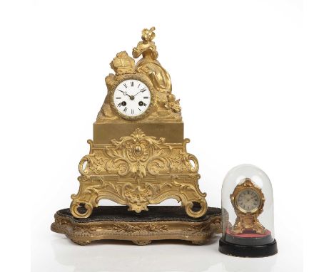 A 19th century gilt metal boudoir or desk top timepiece with engine turned silvered Roman dial and watch movement by Nath. Pl