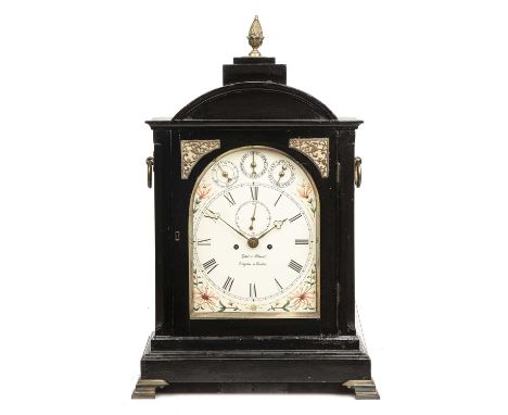 A 19th century ebonised bracket clock, the arched painted Roman dial signed Gillet and Bland, Croydon and London, subsidiary 