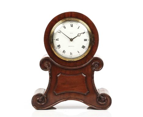 A 19th century mahogany library timepiece with convex white enamel Roman dial signed Reid, Edinburgh. The single fusee flat t
