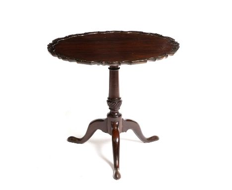 A 19th century mahogany tilt-top tripod table with a piecrust edge 64cm diameter 70cm highWith marks and dents due to use