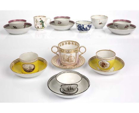 Worcester and Caughley tea wares to include and 18th century Worcester tea cup with Chinese kite flyers (Shaw collection) 6.5