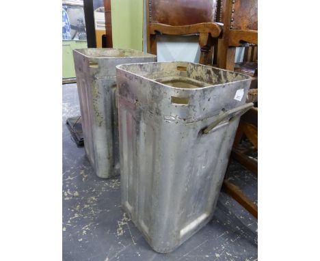 TWO ALUMINIUM STORAGE CONTAINERS IDEAL AS STICK STAND OR PLANTERS. 
