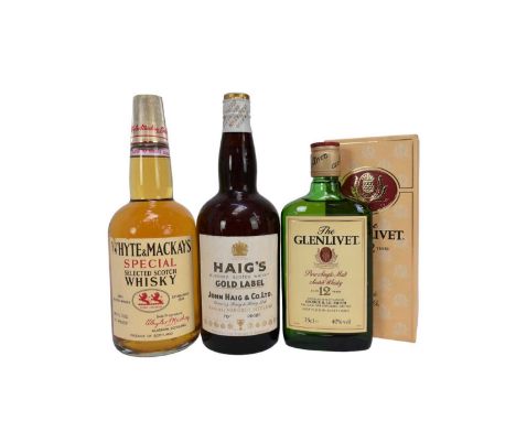 Three bottles, to include Haig's Blended Scotch Whisky Gold Label 70% proof, Whyte &amp; Mackay Special Selected Scotch Whisk