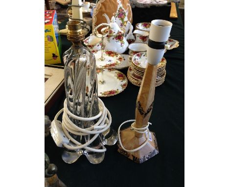 A heavy Art Glass lamp base together with an Art Deco plastic lamp base.