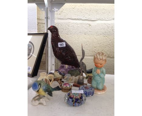 A Royal Doulton china Whisky flask modelled as a 'Famous Grouse' together with various Beswick and other Bird ornaments and o