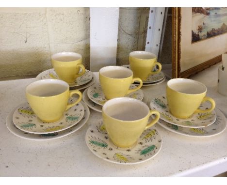 A 1950's/1960's Broadhurst china tea service, decorated in a stylised leaf pattern possibly from a Kathie Winkle design (one 
