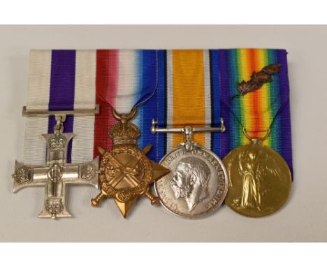 FIRST WORLD WAR MILITARY CROSS FOUR MEDAL GROUP with oak leaf (later ribbons) to Capt T R Ibbetson, Royal Field Artillery 
