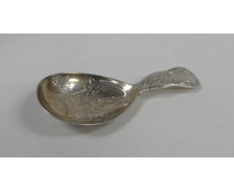 NEWCASTLE HALLMARKED VICTORIAN SILVER CADDY-SPOON with bright-cut floral decoration, Newcastle 1850, 0.38ozs BBC Bargain Hunt