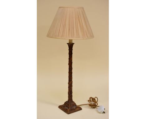 A VINTAGE FAUX-WOOD TABLE LAMP & SHADE