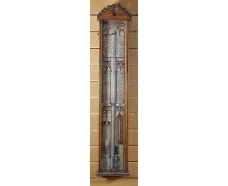 AN OAK ENCASED ADMIRAL FITZEROYS BAROMETER FOR SPIRIDION, CARDIFF with mercury contents, atmosphere gauge and thermometer, th