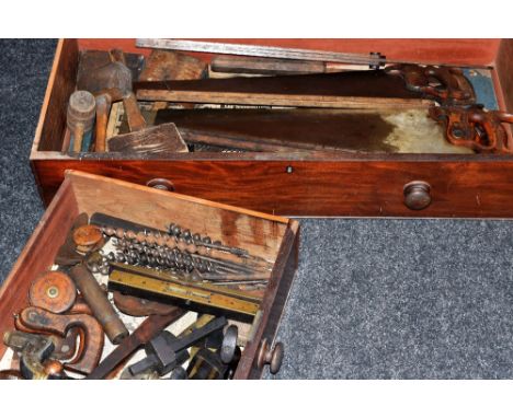 QUANTITY OF VARIOUS CARPENTERS TOOLS incl. drills, saws, mallets etc, all embossed with the name R. Morgan PROVENANCE: From t