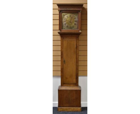 AN EIGHT DAY BRASS DIAL LONG-CASE CLOCK BY RICHARD EVANS OF OSWESTRY with Roman numerals to the silvered chapter-ring, decora