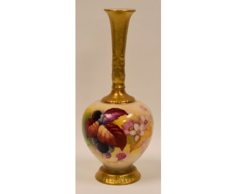 ROYAL WORCESTER FRUIT PAINTED VASE BY KITTY BLAKE includes berries, leaves and flowers to the obverse and leaves to the rever