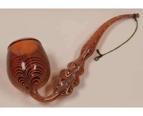 A NAILSEA-TYPE VICTORIAN CRANBERRY GLASS PIPE, 39cms
