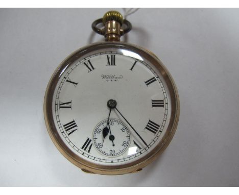 Waltham USA; A 9ct Gold Cased Openface Pocketwatch, the signed dial with black Roman numerals and seconds subsidiary dial, wi