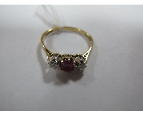 Three Stone Ring, claw set, stamped "18ct&Pt". 