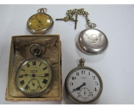 A Hallmarked Silver Cased Hunter Pocketwatch, with a chain; together with H.Stone Leeds, "Services" Army and other openface p