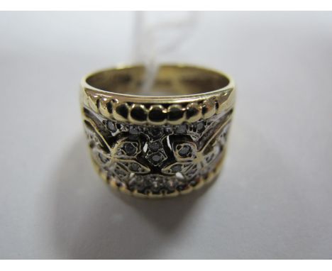 A Modern 9ct Gold and Diamond Set Band Ring, of pierced design. 