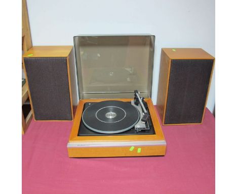 A Wharfedale Linton Record Player/Turntable, fitted with M44MB cartridge, Shure stylus, teak cased, label on rear side stampe