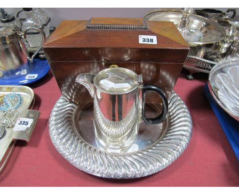 James Dixon Plated Dish, with a gadrooned border, XIX Century mahogany sarcophagus shaped tea caddy, XIX Century plated hot w