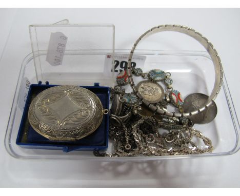 A Hallmarked Silver Bangle, together with a micromosaic bracelet, assorted chains, locket pendant etc:- One Box 