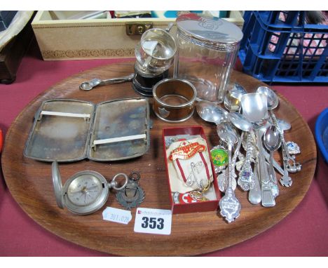 Silver Cigarette Case, cup medal, tortoiseshell napkin ring, compass etc. 