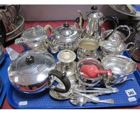 EPNS Three Piece Tea Service, plated cream, jug, sugar bowl on stand, etc:- One Tray