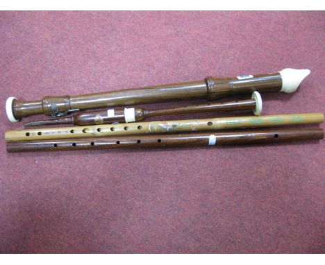 Kung Large Wooden Recorder, 'Long Life' model, Gunter Korber and original flutes. (4) 