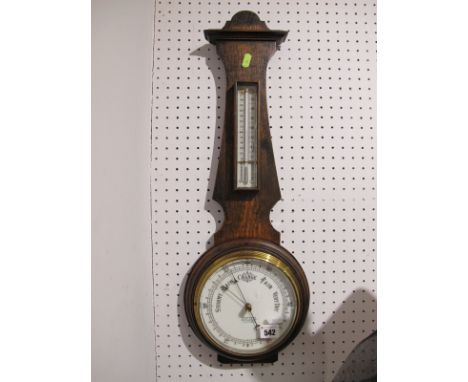 Redfern's of Sheffield Early XX Century Oak Wall Barometer, with thermometer to neck. 