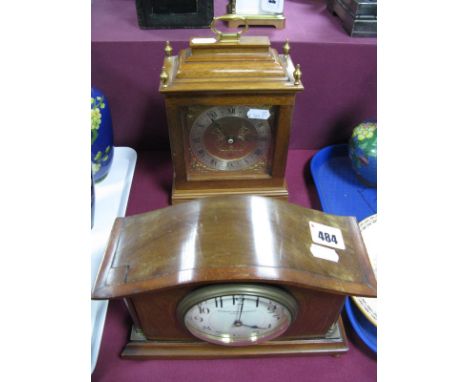 An Edwardian Mahogany Mantel Clock, white enamel dial, Arabic numerals labelled Stewart Dawson and Co Limited, Regent Street,