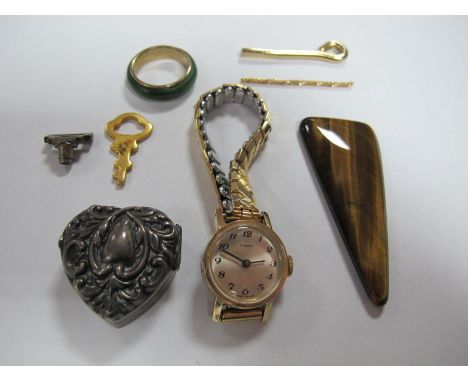 A Hallmarked Silver Heart Shape Pill Box, together with a ladies wristwatch, and ring etc. 