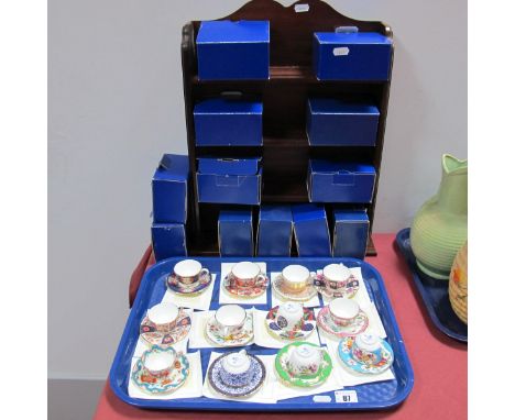 Royal Worcester Miniature Cups and Saucers Collection, twelve of each including 'Goldmari', 'Wheatsheaf', 'Royal Lily', 'The 