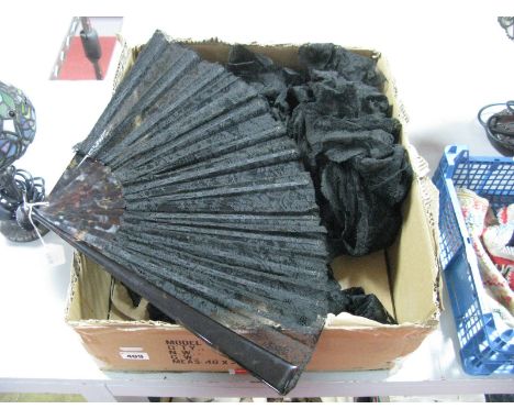 Tortoiseshell and Black Lace Fan, stamped G. Beer, Paris. A quantity of black lace including scarf.