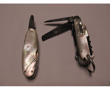 Harrison Brothers Mother of Pearl Backed Four Blade Penknife, having lift-up snuff compartment, Singleton &amp; Priestman of 