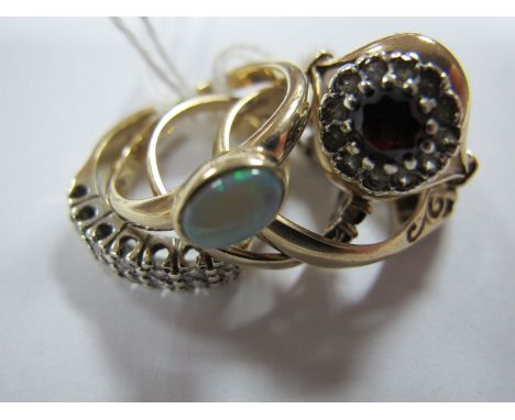 Five 9ct Gold Dress Rings, including single stone opal, a cluster, etc. 