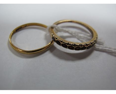 A 22ct Gold Plain Wedding Band, together with a ten stone ring, stamped "9ct". (2)