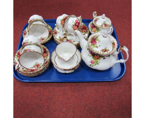 Royal Albert "Old Country Roses" Tea Service, twenty four pieces (one cup chipped):- One Tray 